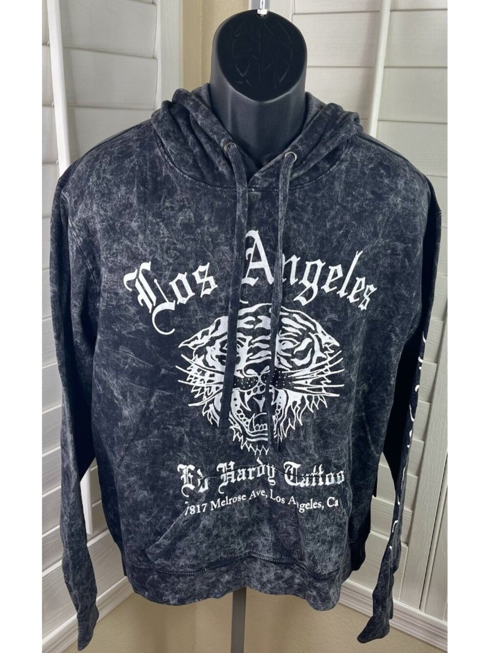 Ed Hardy Los Angeles Tattoo ‘Tiger Graphic’ Acid Wash Gray Hoodie, Men’s L - NWT